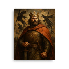 Boleslaw Chrobry crowned with raven banners canvas print on a plain backdrop in size 16"x20".