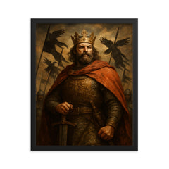 Boleslaw Chrobry crowned with raven banners framed print on a plain backdrop in size 16"x20".
