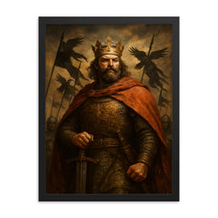 Boleslaw Chrobry crowned with raven banners framed print on a plain backdrop in size 18"x24".