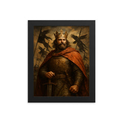 Boleslaw Chrobry crowned with raven banners framed print on a plain backdrop in size 8"x10".