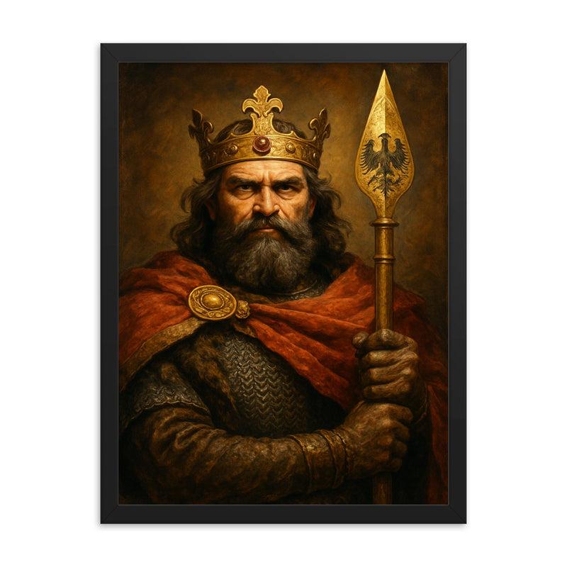 Boleslaw Chrobry with imperial spear framed print on a plain backdrop in size 18