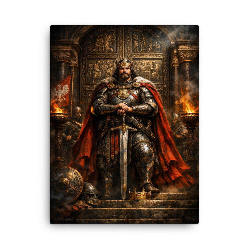 Boleslaw the Brave before Gniezno doors canvas print on a plain backdrop in size 18