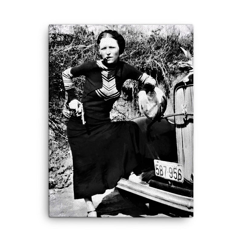 Bonnie Parker canvas print on a plain backdrop in size 18