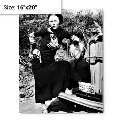 Bonnie Parker metal print on a plain backdrop in size 16"x20".