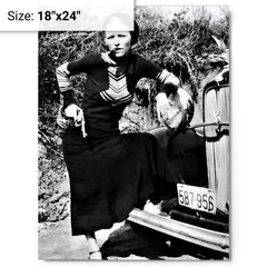 Bonnie Parker metal print on a plain backdrop in size 18"x24".