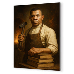 Booker T Washington forge and books portrait metal print mockup