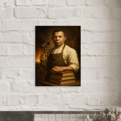 Booker T Washington forge and books portrait metal print mockup