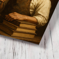 Booker T Washington forge and books portrait metal print mockup