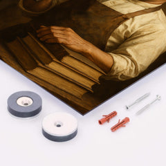 Booker T Washington forge and books portrait metal print mockup