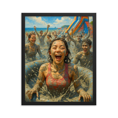 Boryeong Mud Festival South Korea framed print on a plain backdrop in size 16"x20".