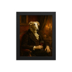 Borzoi aristocrat in decadent Russian salon framed print on a plain backdrop in size 8"x10".
