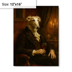 Borzoi aristocrat in decadent Russian salon metal print on a plain backdrop in size 12"x16".