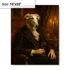 Borzoi aristocrat in decadent Russian salon metal print on a plain backdrop in size 16"x20".