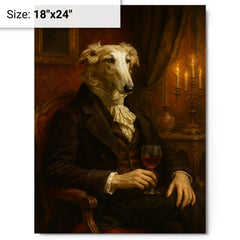 Borzoi aristocrat in decadent Russian salon metal print on a plain backdrop in size 18"x24".