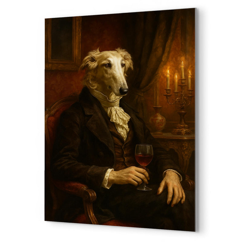 Borzoi aristocrat in decadent Russian salon metal print mockup