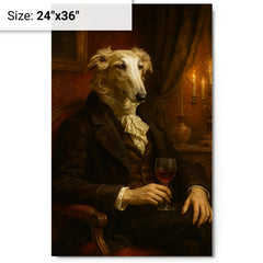 Borzoi aristocrat in decadent Russian salon metal print on a plain backdrop in size 24"x36".