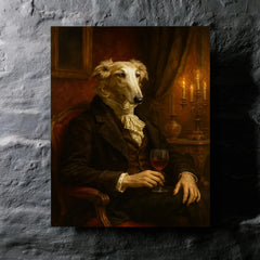 Borzoi aristocrat in decadent Russian salon metal print mockup