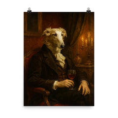 Borzoi aristocrat in decadent Russian salon poster on a plain backdrop in size 8"x10".