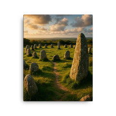 Boscawen Un Stone Circle Cornwall England canvas print on a plain backdrop in size 16"x20".