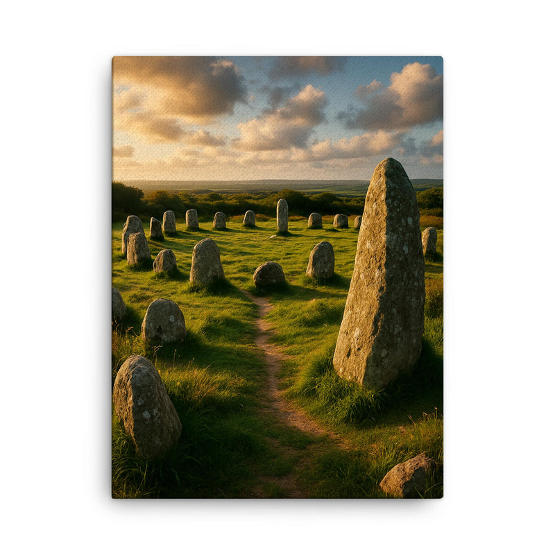 Boscawen Un Stone Circle Cornwall England canvas print on a plain backdrop in size 18