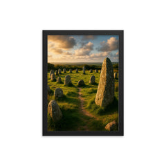 Boscawen Un Stone Circle Cornwall England framed print on a plain backdrop in size 12"x16".