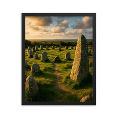 Boscawen Un Stone Circle Cornwall England framed print on a plain backdrop in size 16"x20".