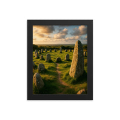 Boscawen Un Stone Circle Cornwall England framed print on a plain backdrop in size 8"x10".