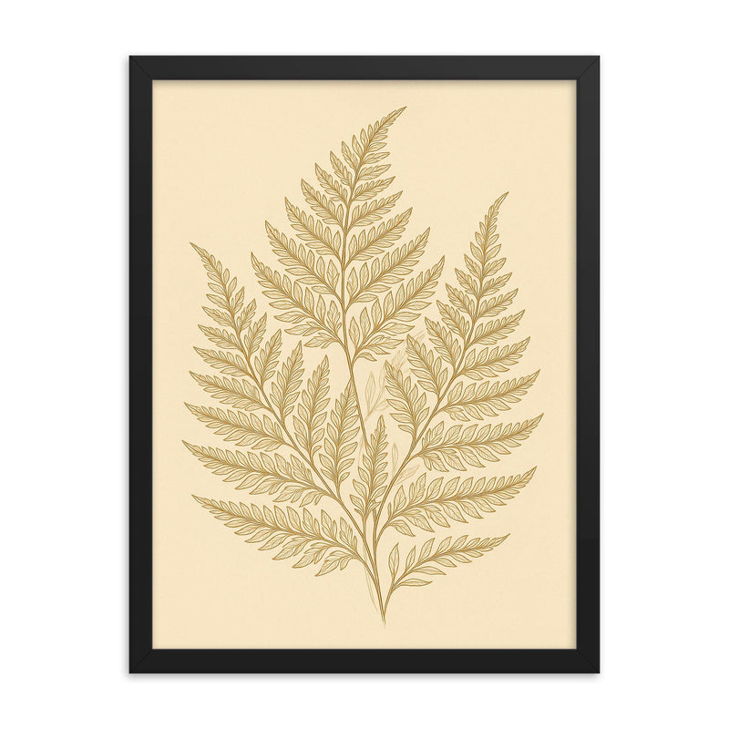 Botanical fern leaves in elegant line art framed print mockup 18x24