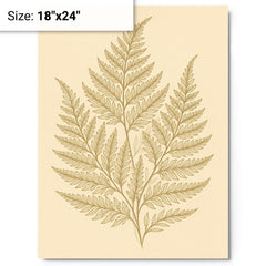 Botanical fern leaves in elegant line art metal print mockup 18x24