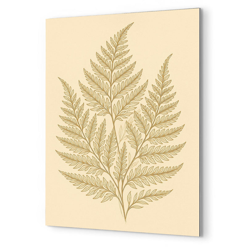 Botanical fern leaves in elegant line art metal print mockup