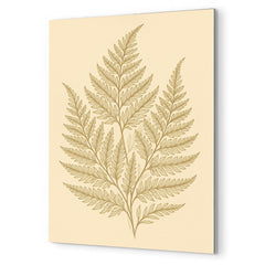 Botanical fern leaves in elegant line art metal print mockup