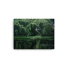 Bottle Brush Trees by Jian Chong Min, c. 1990 canvas print on a plain backdrop in size 12"x16".