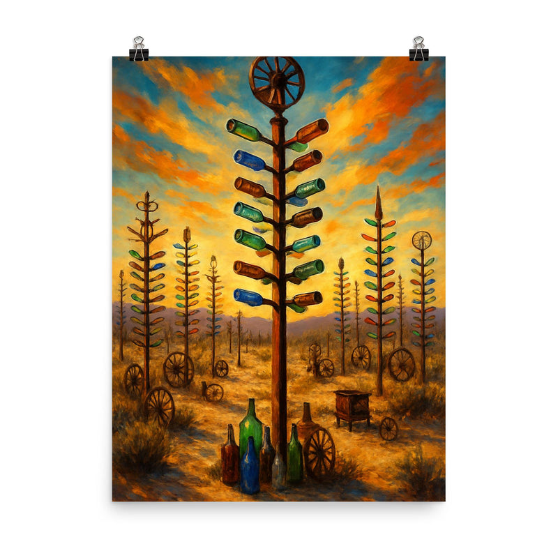 Bottle Tree Ranch California USA poster on a plain backdrop in size 8