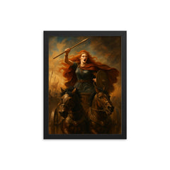 Boudica chariot rebellion portrait framed print on a plain backdrop in size 12"x16".