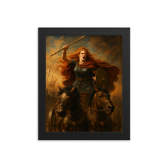 Boudica chariot rebellion portrait framed print on a plain backdrop in size 8"x10".