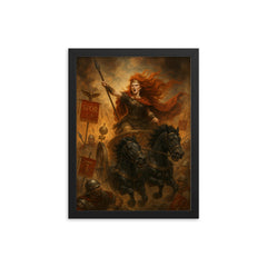 Boudica driving a war chariot through Roman standards framed print mockup 12x16