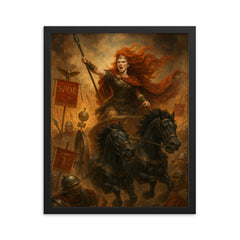 Boudica driving a war chariot through Roman standards framed print mockup 16x20