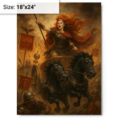 Boudica driving a war chariot through Roman standards metal print mockup 18x24
