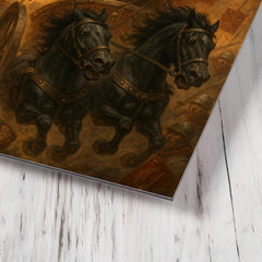 Boudica driving a war chariot through Roman standards metal print mockup