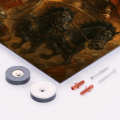 Boudica driving a war chariot through Roman standards metal print mockup