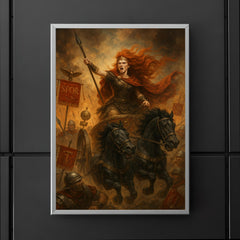 Boudica driving a war chariot through Roman standards poster 5