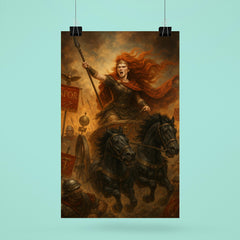 Boudica driving a war chariot through Roman standards poster 6
