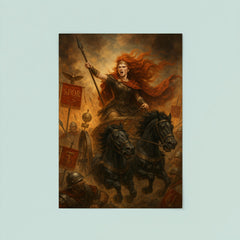 Boudica driving a war chariot through Roman standards poster 8