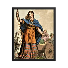 Boudica framed print on a plain backdrop in size 16"x20".