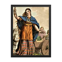 Boudica framed print on a plain backdrop in size 18"x24".