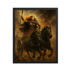 Boudica in chariot through Roman smoke framed print on a plain backdrop in size 16"x20".