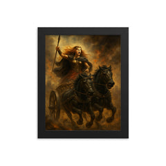Boudica in chariot through Roman smoke framed print on a plain backdrop in size 8"x10".