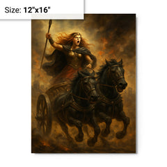 Boudica in chariot through Roman smoke metal print on a plain backdrop in size 12"x16".