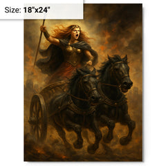 Boudica in chariot through Roman smoke metal print on a plain backdrop in size 18"x24".