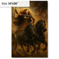 Boudica in chariot through Roman smoke metal print on a plain backdrop in size 24"x36".